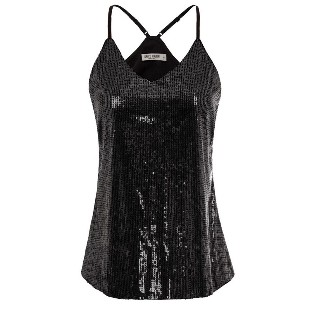 Grace Karin Sz 2XL Black Sequin Camisole • NWT!